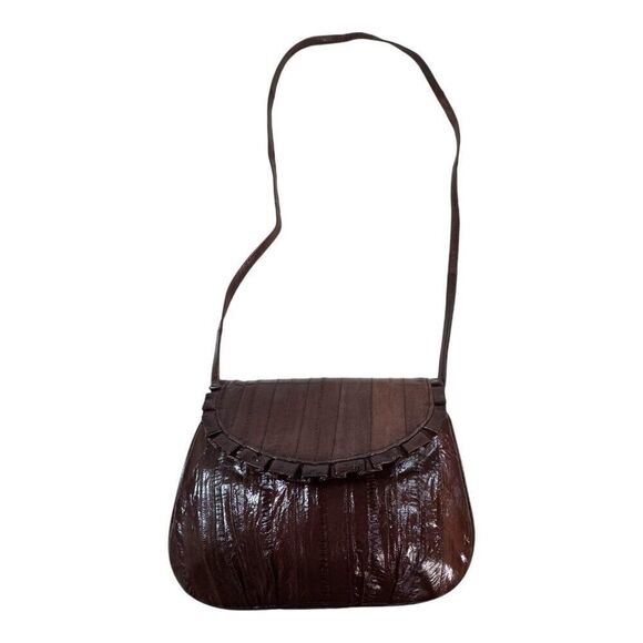 80s eel fish leather BAG brown patent hipster rare vintage retro fancy purse - Picture 2 of 8